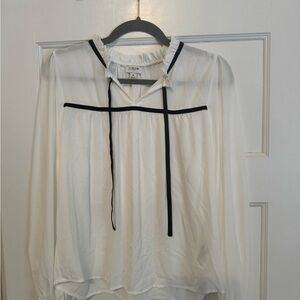 J. Crew White Long Sleeve Relaxed Blouse with Tie Front and Bib Collar